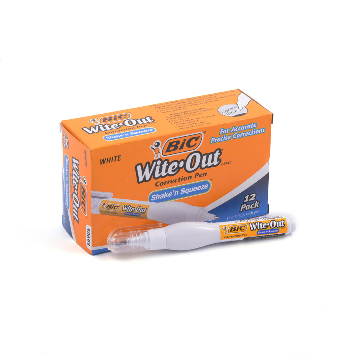 Bic Wite-Out Shake 'n Squeeze Correction Pen, 8 mL, White